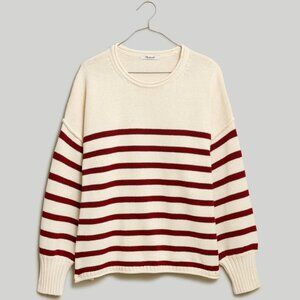 Madewell Conway Pullover Cotton Crewneck Sweater in Garnet Stone Stripe Sz S